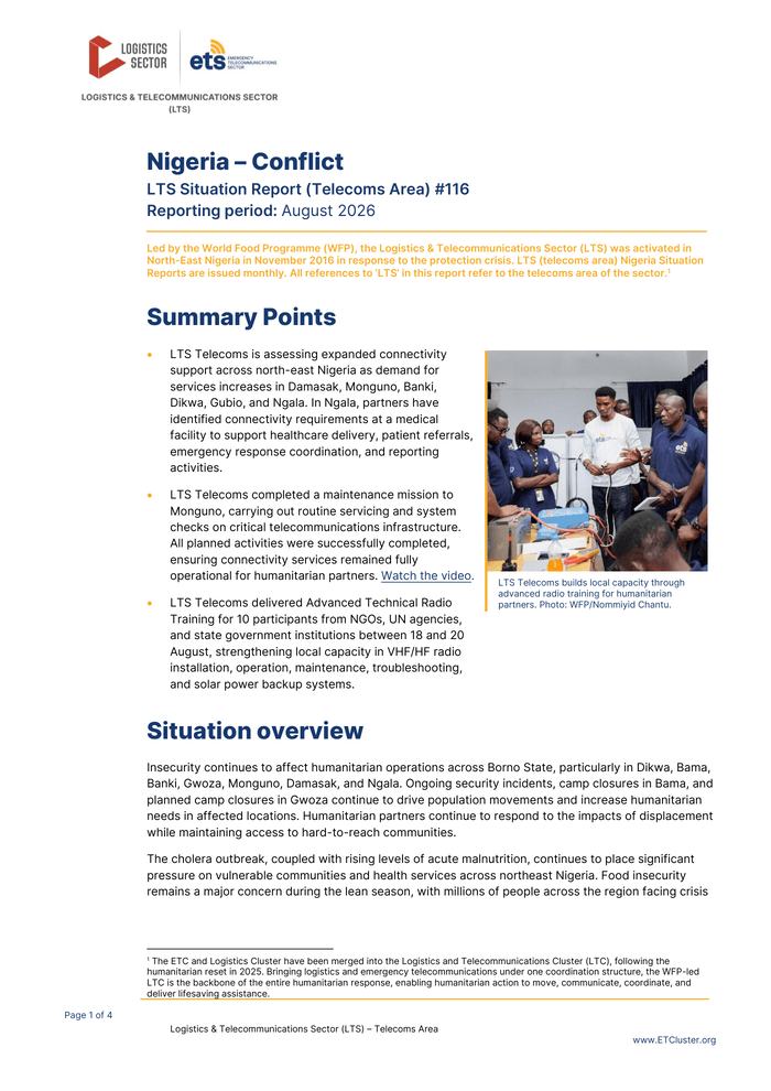 Nigeria: Conflict - LTS Situation Report (Telecoms Area) #116